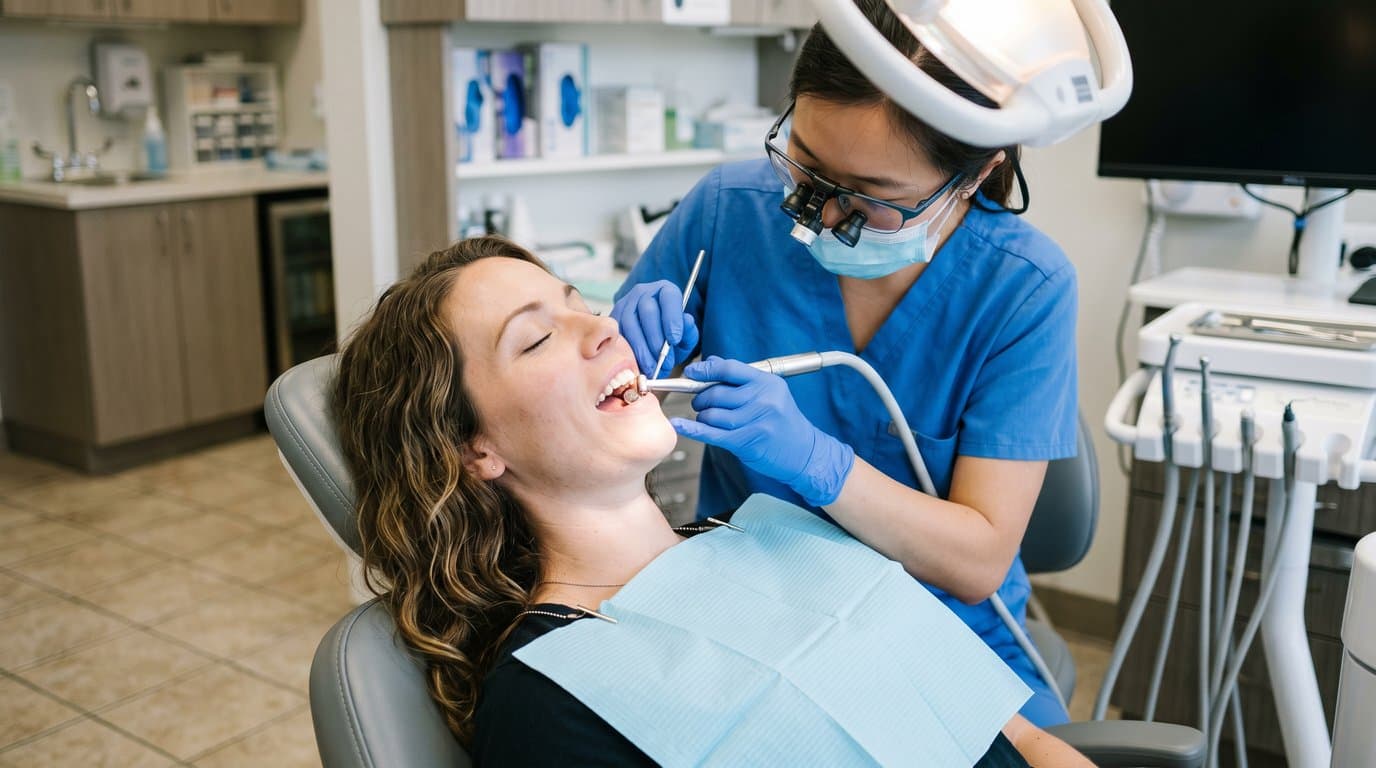 Patient relaxed in the dental chair while receiving gentle care—sedation dentistry in Stockton, CA