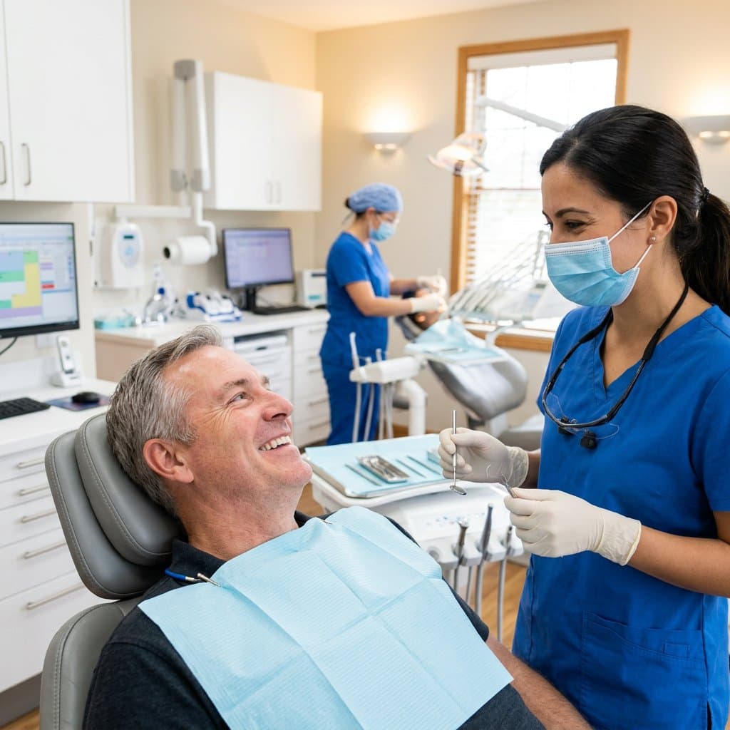 Patient relaxed in the dental chair with a caring provider—emergency dental care in Stockton, CA