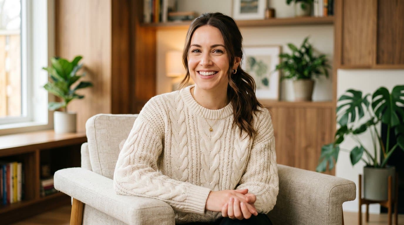 Woman with a bright, healthy smile in a warm, modern setting—periodontics and gum care in Stockton, CA