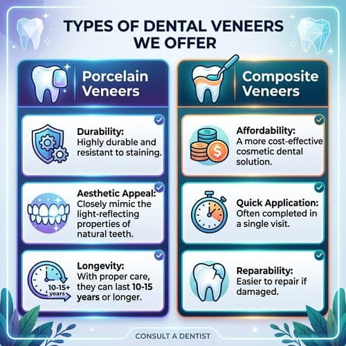 Illustration comparing types of dental veneers and how they fit on teeth